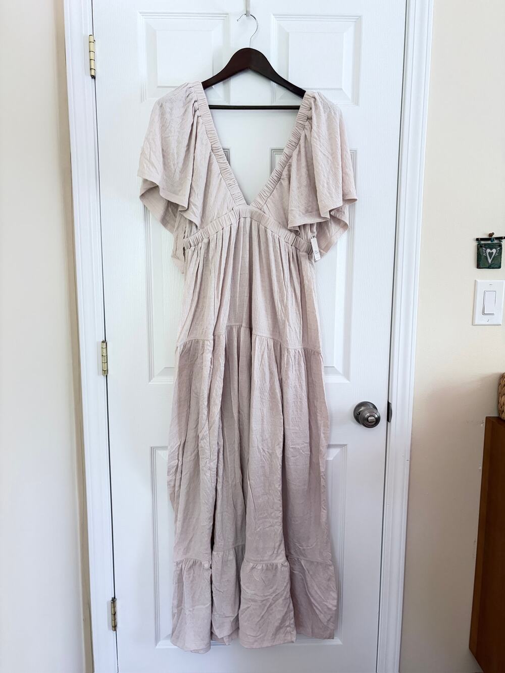 Free People La La Maxi Dress XL NWT Salt Grey Boho Tiered Flutter Sleeve
